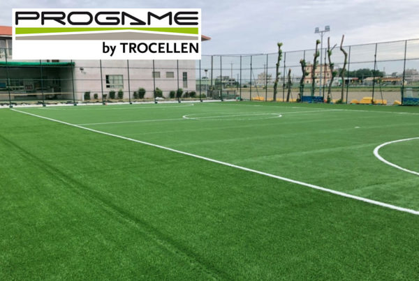 Artificial turf football pitch with a shock pad in Da Shing